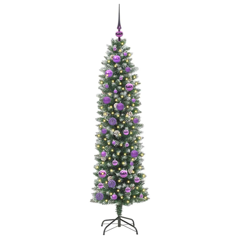 Load image into Gallery viewer, Vidaxl kunstmatige slanke kerstboom met 150 led groen en wit 150 cm