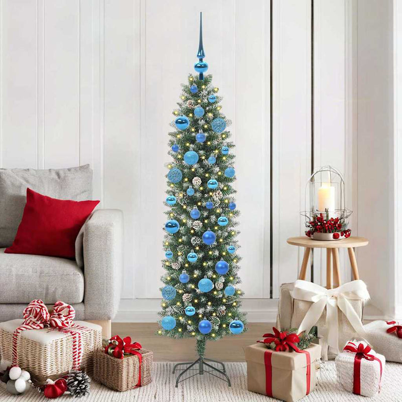 Load image into Gallery viewer, Vidaxl kunstmatige slanke kerstboom met 150 led groen en wit 150 cm