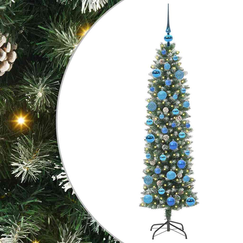 Load image into Gallery viewer, Vidaxl kunstmatige slanke kerstboom met 150 led groen en wit 150 cm