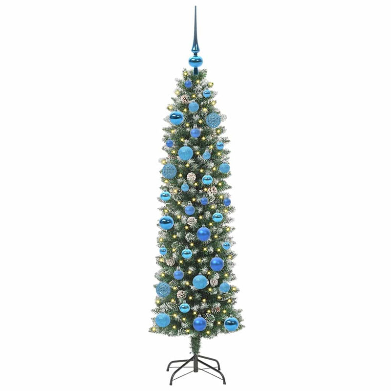 Load image into Gallery viewer, Vidaxl kunstmatige slanke kerstboom met 150 led groen en wit 150 cm