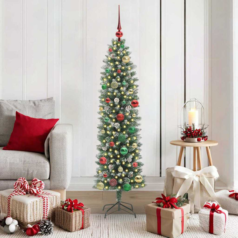 Load image into Gallery viewer, Vidaxl kunstmatige slanke kerstboom met 150 led groen en wit 150 cm
