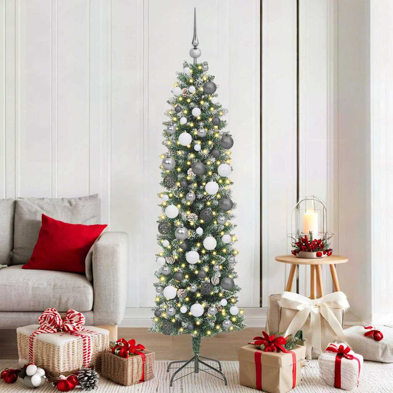 Load image into Gallery viewer, Vidaxl kunstmatige slanke kerstboom met 300 led groen en wit 180 cm
