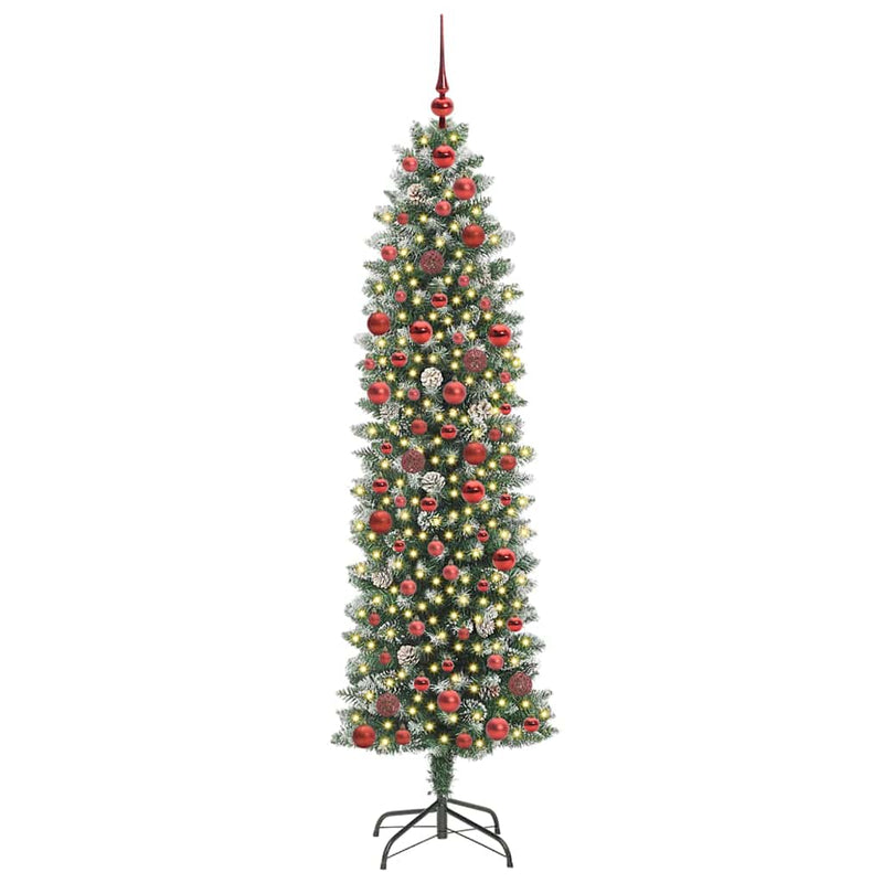 Load image into Gallery viewer, Vidaxl kunstmatige slanke kerstboom met 300 led groen en wit 180 cm