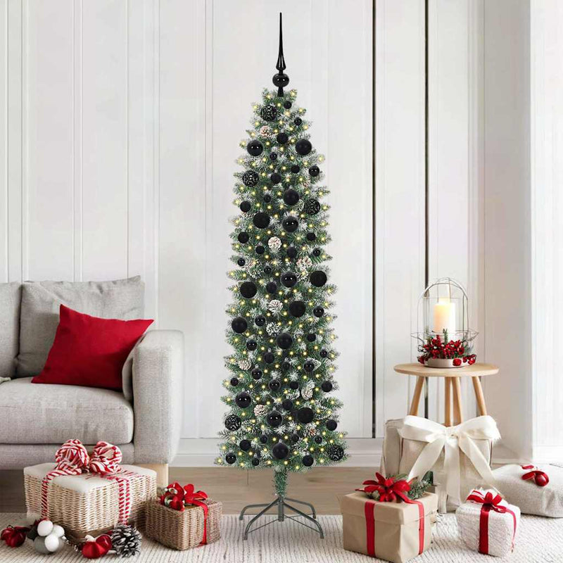 Load image into Gallery viewer, Vidaxl kunstmatige slanke kerstboom met 300 led groen en wit 180 cm