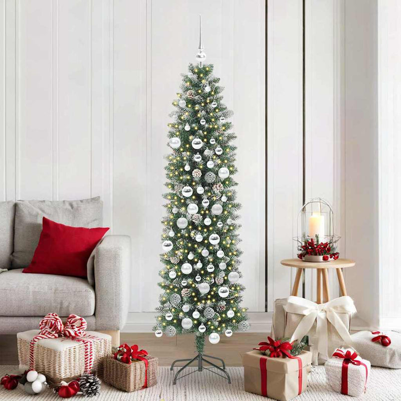 Load image into Gallery viewer, Vidaxl kunstmatige slanke kerstboom met 300 led groen en wit 180 cm