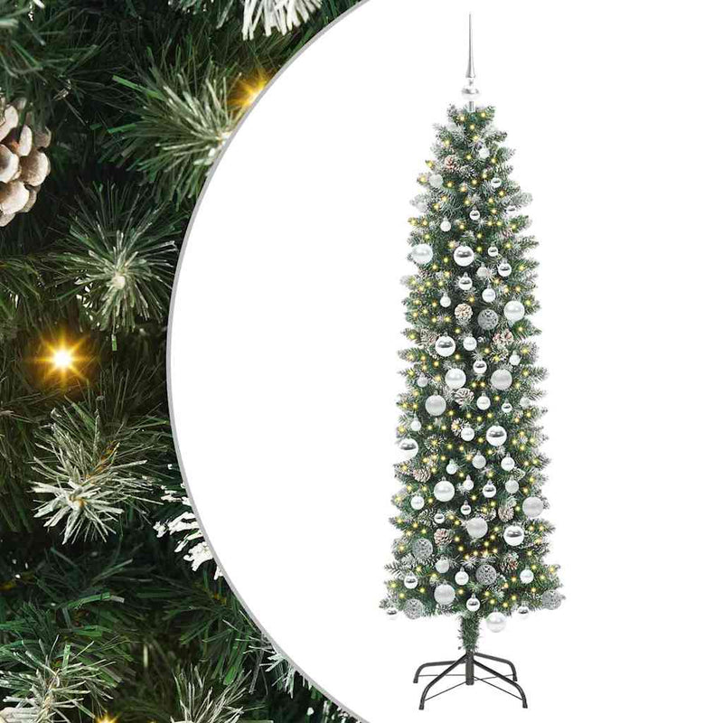 Load image into Gallery viewer, Vidaxl kunstmatige slanke kerstboom met 300 led groen en wit 180 cm