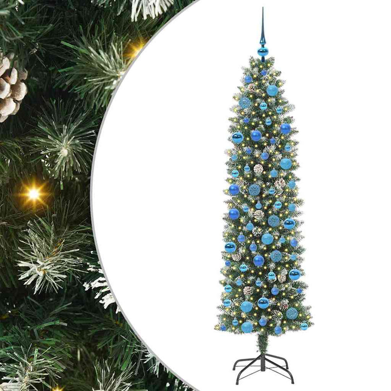 Load image into Gallery viewer, Vidaxl kunstmatige slanke kerstboom met 300 led groen en wit 180 cm