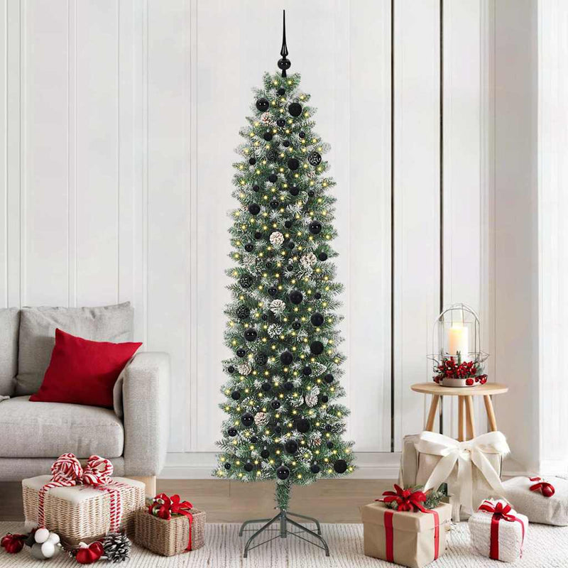 Load image into Gallery viewer, Vidaxl kunstmatige slanke kerstboom met 300 led groen en wit 210 cm
