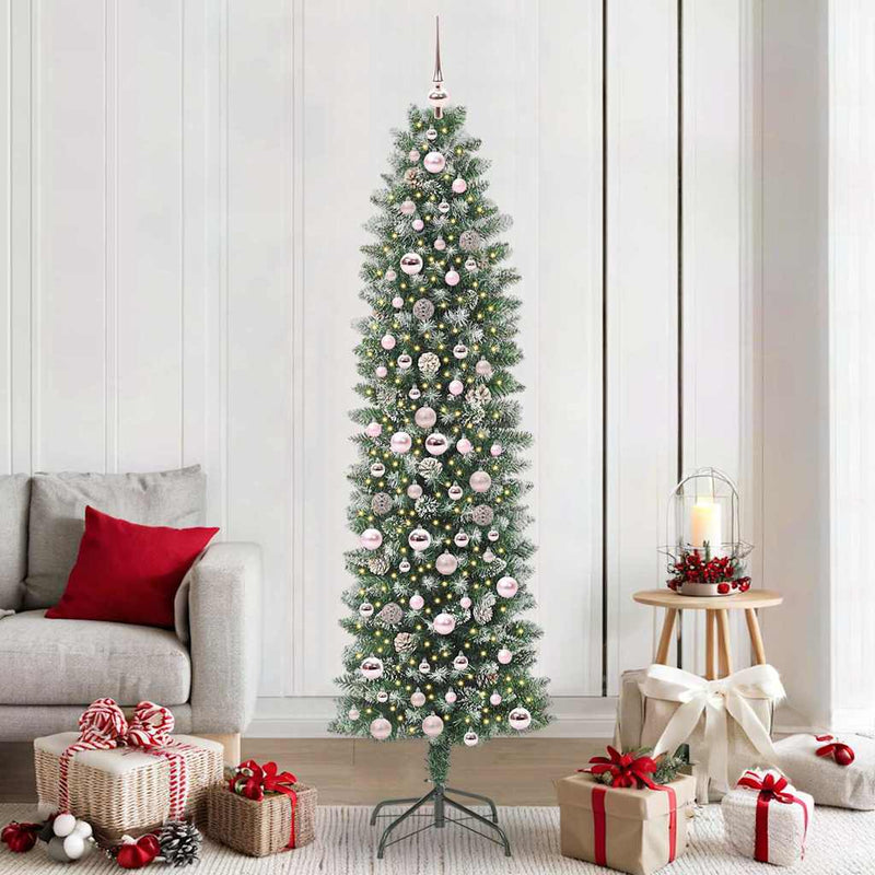 Load image into Gallery viewer, Vidaxl kunstmatige slanke kerstboom met 300 led groen en wit 210 cm