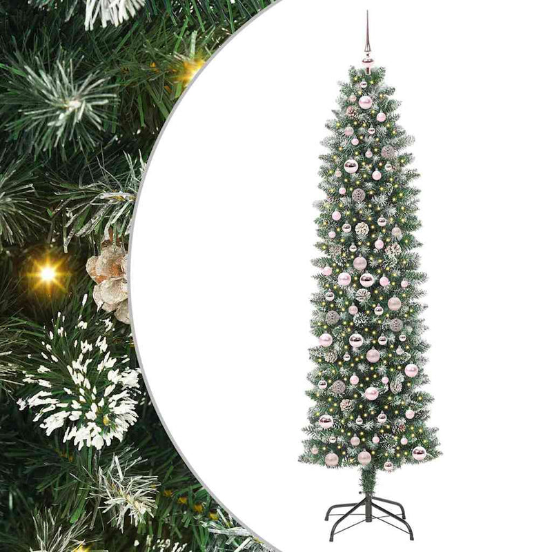 Load image into Gallery viewer, Vidaxl kunstmatige slanke kerstboom met 300 led groen en wit 210 cm