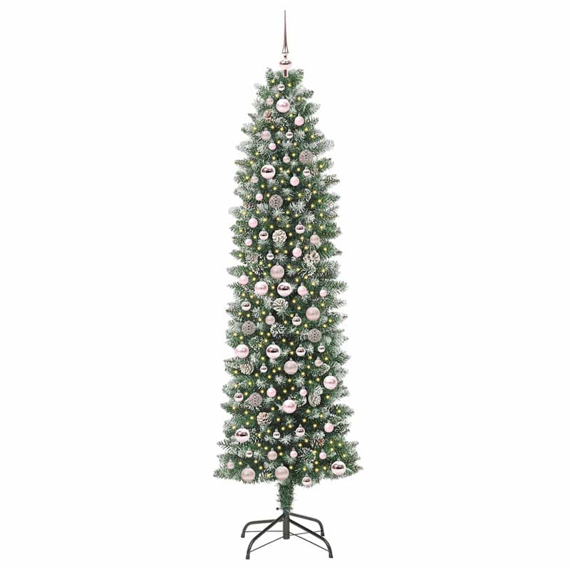 Load image into Gallery viewer, Vidaxl kunstmatige slanke kerstboom met 300 led groen en wit 210 cm