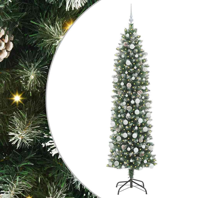 Load image into Gallery viewer, Vidaxl kunstmatige slanke kerstboom met 300 led groen en wit 210 cm