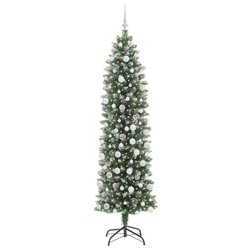Load image into Gallery viewer, Vidaxl kunstmatige slanke kerstboom met 300 led groen en wit 210 cm