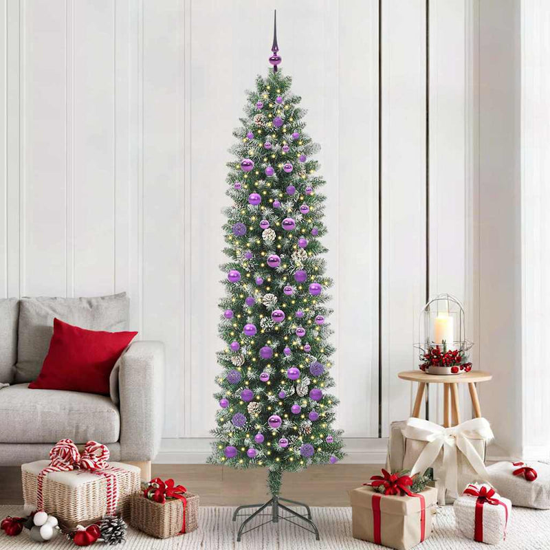 Load image into Gallery viewer, Vidaxl kunstmatige slanke kerstboom met 300 led groen en wit 210 cm