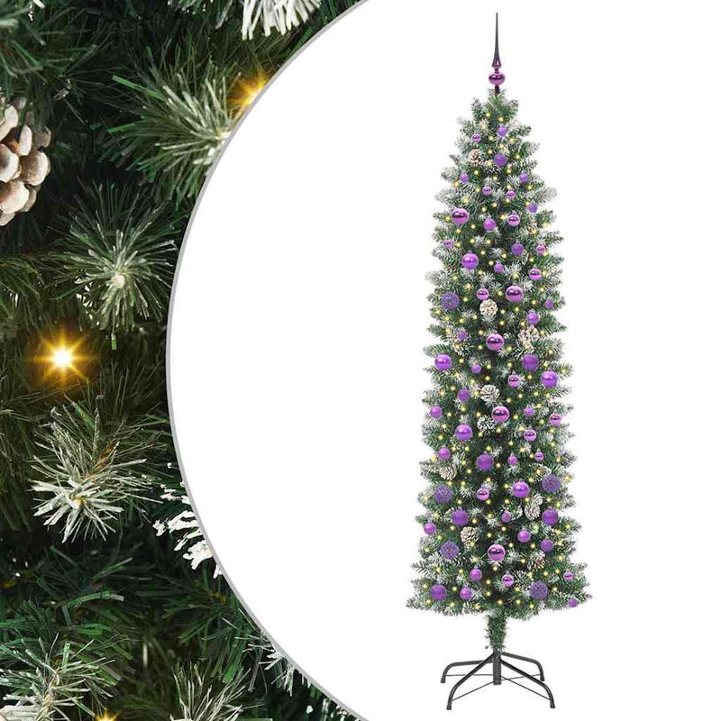 Load image into Gallery viewer, Vidaxl kunstmatige slanke kerstboom met 300 led groen en wit 210 cm