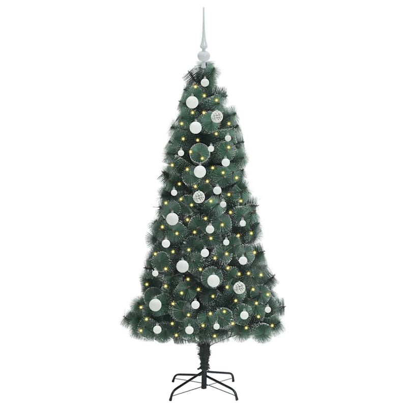 Load image into Gallery viewer, Vidaxl kunstkerstboom met lichtjes en ballenset groen 150 cm pet