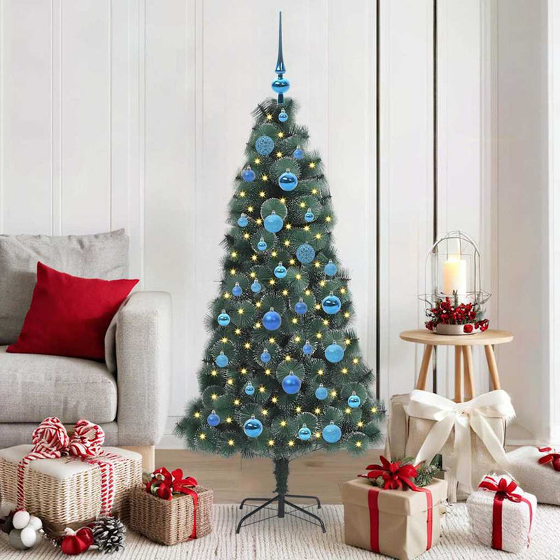 Load image into Gallery viewer, Vidaxl kunstkerstboom met verlichting en ballenset groen 150 cm pet