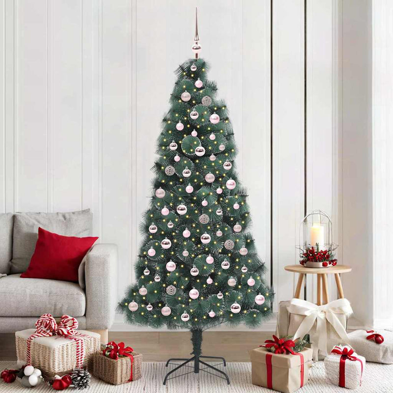 Load image into Gallery viewer, Vidaxl kunstmatige voorverlichte kerstboom met ballenset groen 210 cm