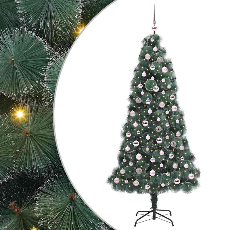 Load image into Gallery viewer, Vidaxl kunstmatige voorverlichte kerstboom met ballenset groen 210 cm