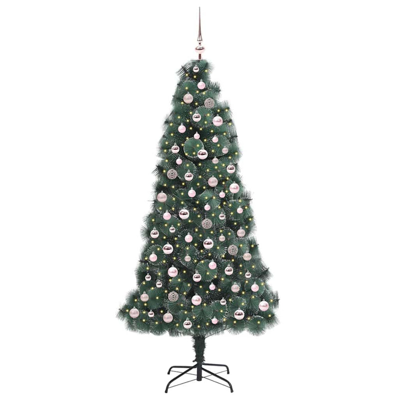 Load image into Gallery viewer, Vidaxl kunstmatige voorverlichte kerstboom met ballenset groen 210 cm