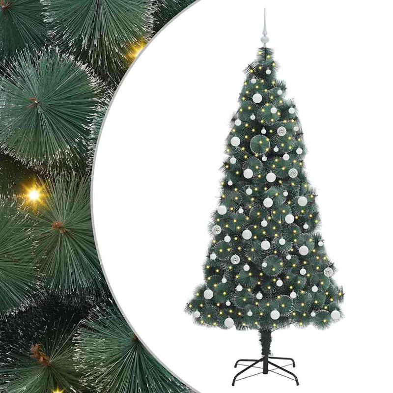 Load image into Gallery viewer, Vidaxl kunstmatige voorverlichte kerstboom met ballenset groen 210 cm