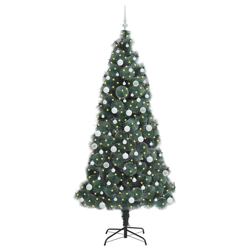 Load image into Gallery viewer, Vidaxl kunstmatige voorverlichte kerstboom met ballenset groen 210 cm