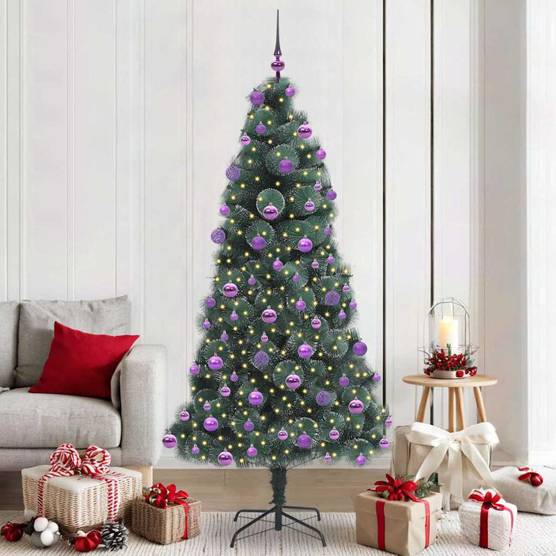 Load image into Gallery viewer, Vidaxl kunstkerstboom met verlichting en ballenset groen 210 cm pet