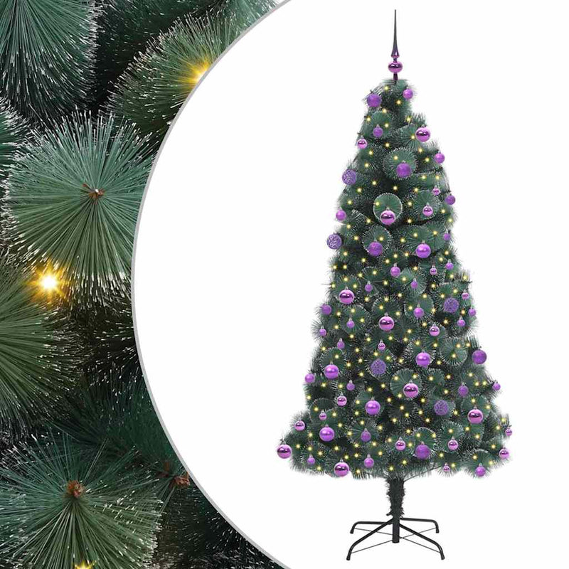 Load image into Gallery viewer, Vidaxl kunstkerstboom met verlichting en ballenset groen 210 cm pet