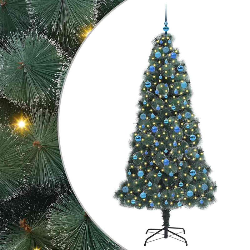 Load image into Gallery viewer, Vidaxl kunstmatige voorverlichte kerstboom met ballenset groen 210 cm