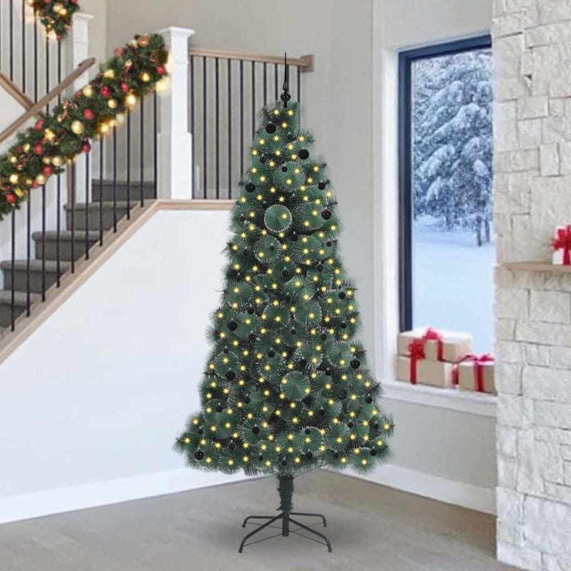 Load image into Gallery viewer, Vidaxl kunstmatige voorverlichte kerstboom met bolset groen 240 cm pet