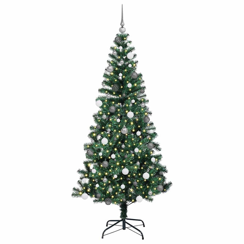 Load image into Gallery viewer, Vidaxl kunstmatig voorverlicht kerstboom groen 210 cm pvc en metaal