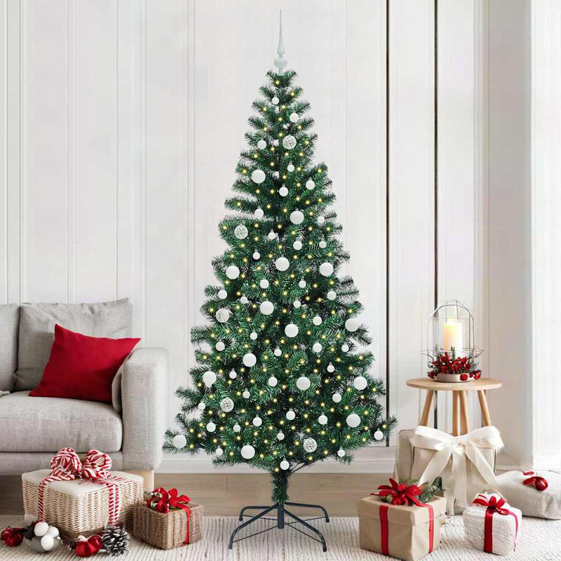 Load image into Gallery viewer, Vidaxl kunstmatig voorverlicht kerstboom groen 210 cm pvc en metaal