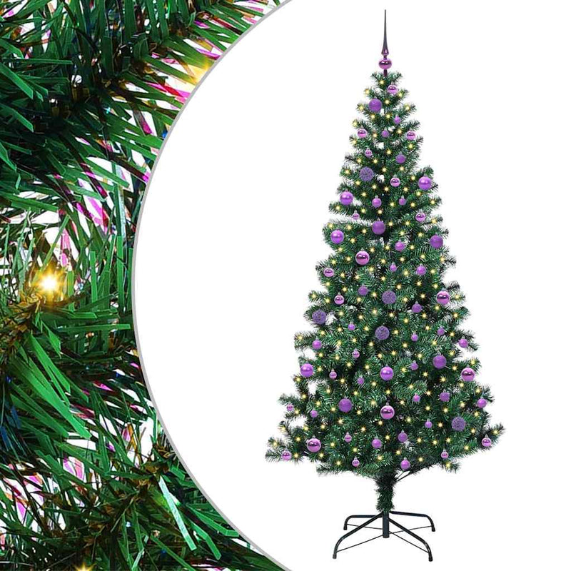 Load image into Gallery viewer, Vidaxl kunstmatig voorverlicht kerstboom groen 210 cm pvc en metaal