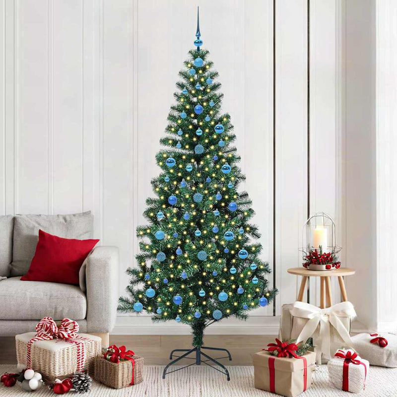 Load image into Gallery viewer, Vidaxl kunstmatig voorverlicht kerstboom groen 210 cm pvc en metaal