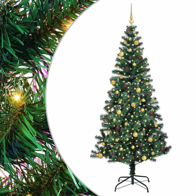 Load image into Gallery viewer, Vidaxl kunstmatig voorverlicht kerstboom groen 240 cm pvc en metaal
