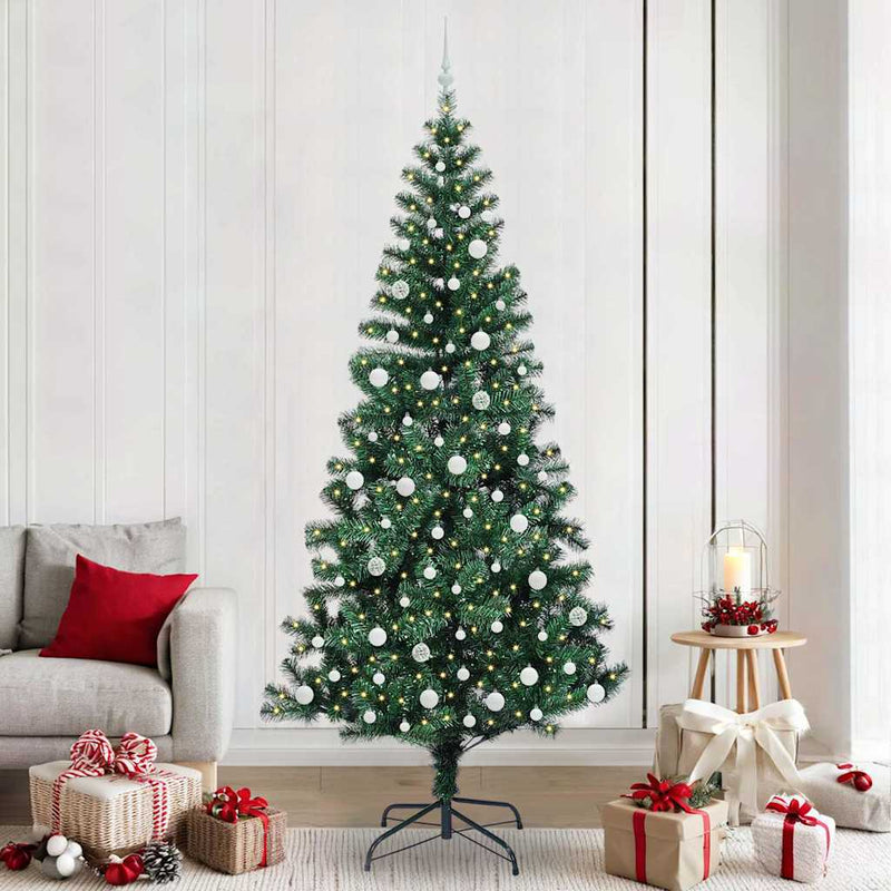 Load image into Gallery viewer, Vidaxl kunstmatig voorverlicht kerstboom groen 240 cm pvc en metaal