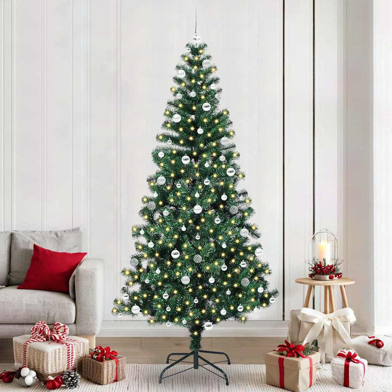 Load image into Gallery viewer, Vidaxl kunstmatig voorverlicht kerstboom groen 240 cm pvc en metaal