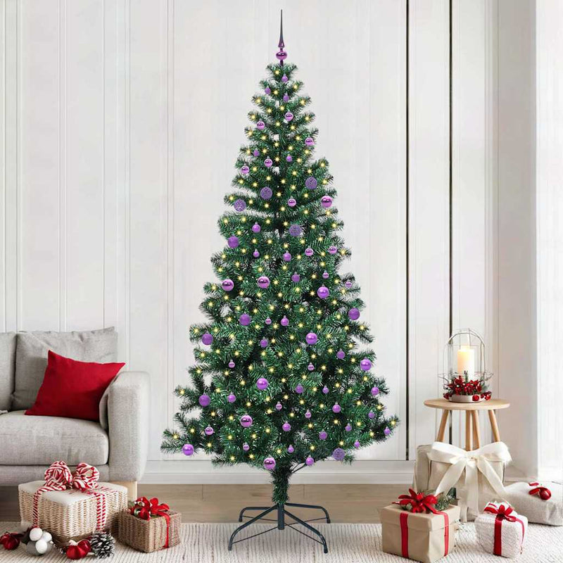 Load image into Gallery viewer, Vidaxl kunstmatig voorverlicht kerstboom groen 240 cm pvc en metaal