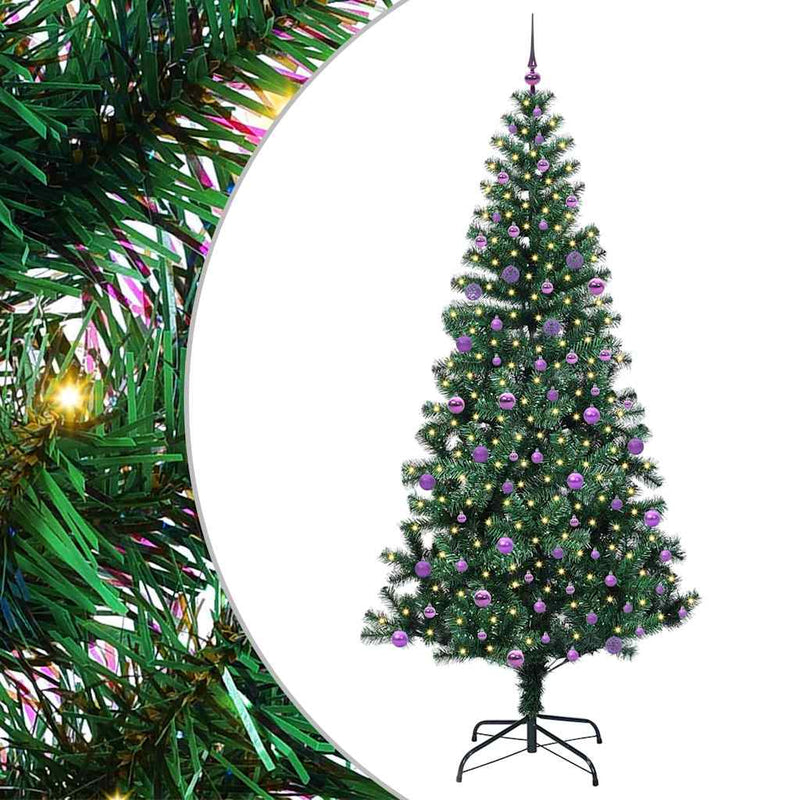 Load image into Gallery viewer, Vidaxl kunstmatig voorverlicht kerstboom groen 240 cm pvc en metaal