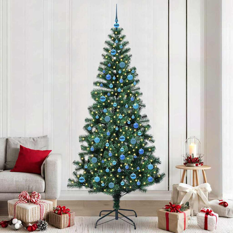 Load image into Gallery viewer, Vidaxl kunstmatig voorverlicht kerstboom groen 240 cm pvc en metaal