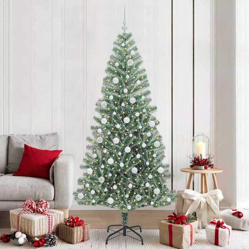 Load image into Gallery viewer, Vidaxl kunstmatige kerstboom sneeuw gevlochten met led licht 210 cm