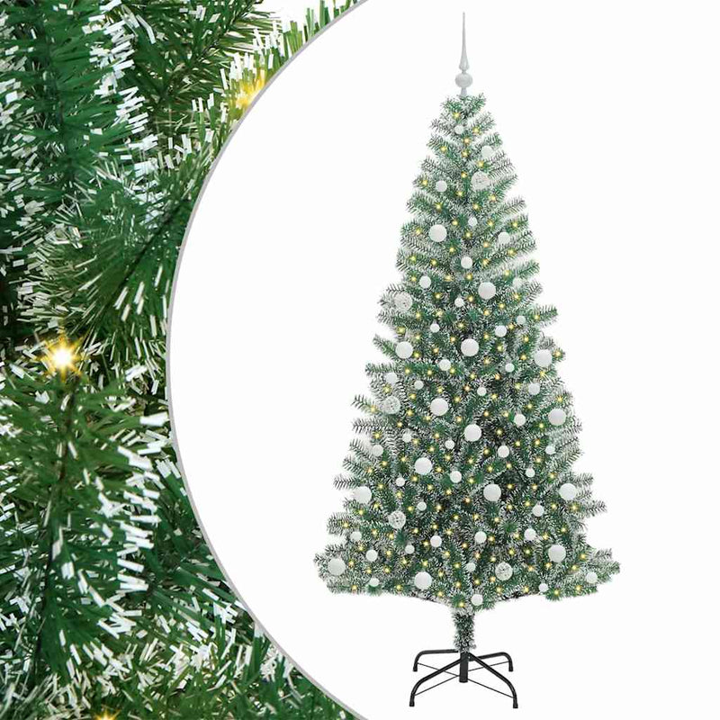 Load image into Gallery viewer, Vidaxl kunstmatige kerstboom sneeuw gevlochten met led licht 210 cm
