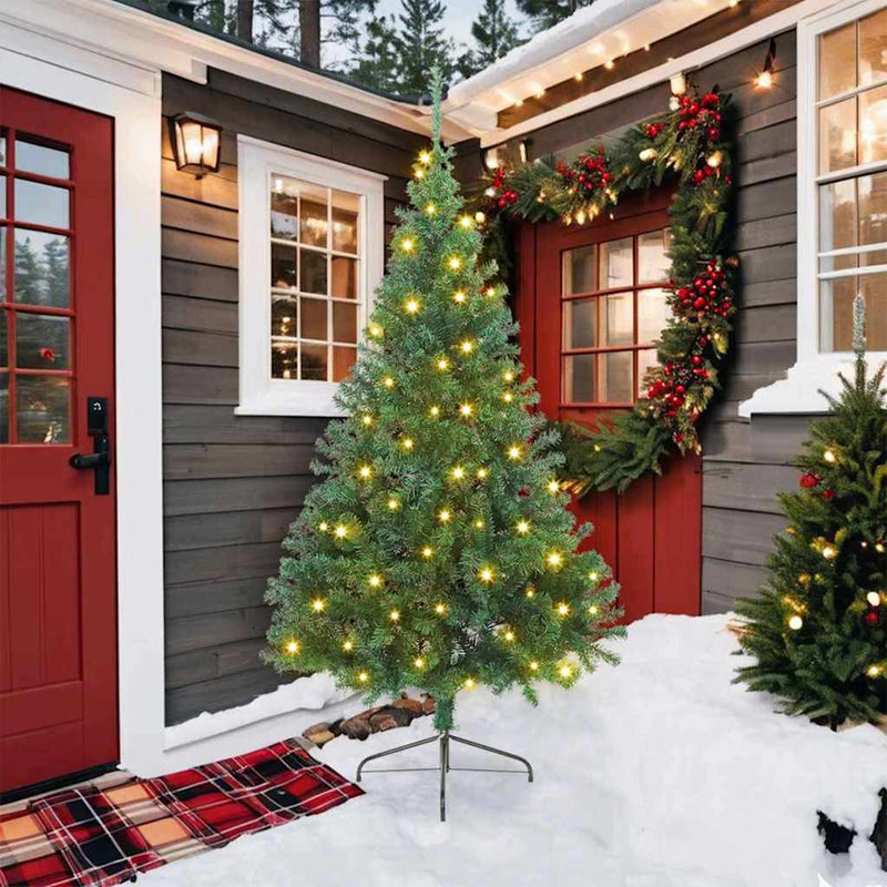 Load image into Gallery viewer, Vidaxl kunstmatig voorverlicht kerstboom met 300 led groen 210 cm pvc