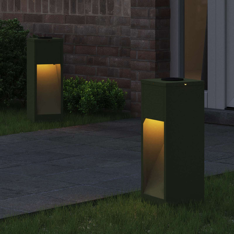 Load image into Gallery viewer, Vidaxl zonne led padverlichting 2 pcs olijf groen koudgewalst staal