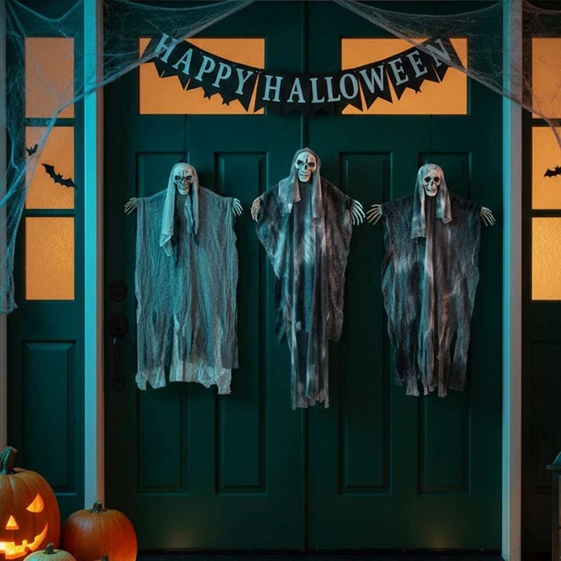 Load image into Gallery viewer, Vidaxl halloween hangende spook 3 pcs zwart 66 x 110 cm polyester