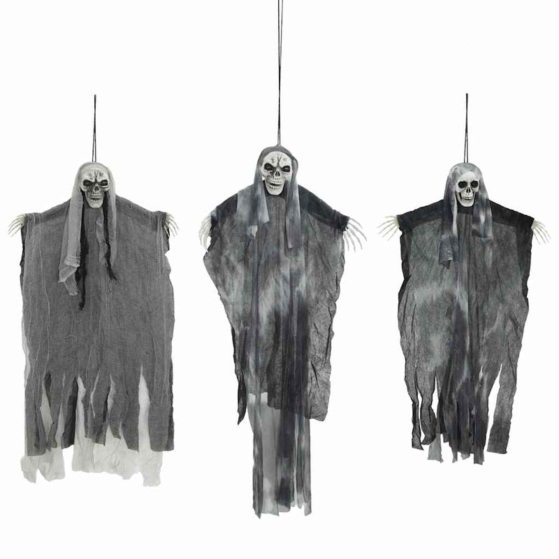 Load image into Gallery viewer, Vidaxl halloween hangende spook 3 pcs zwart 66 x 110 cm polyester