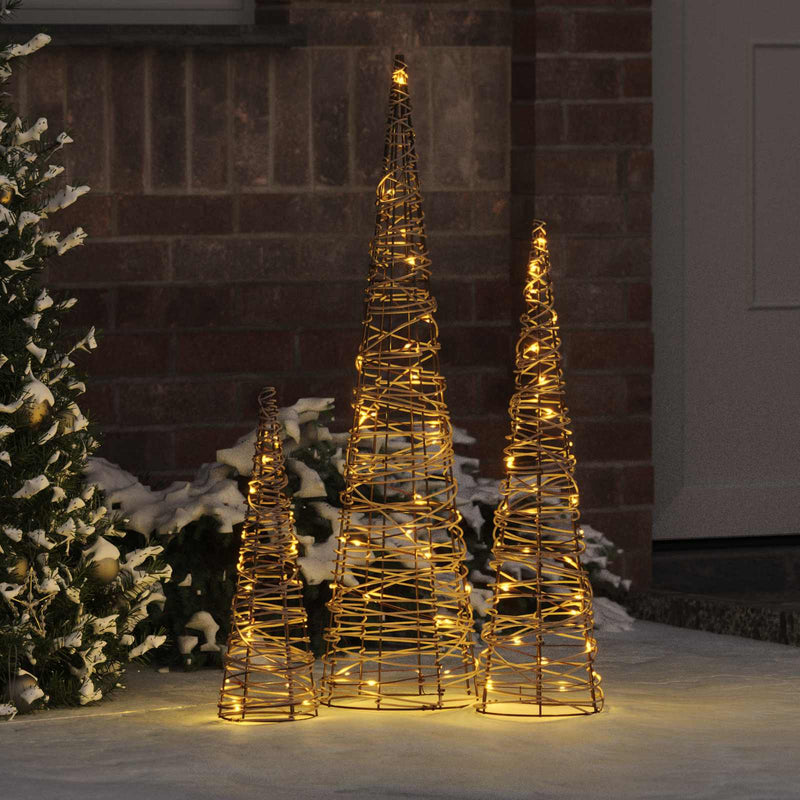 Load image into Gallery viewer, Vidaxl kerstboom met 90 led 3 pcs warmwit 20 x 20 x 80 cm rattan