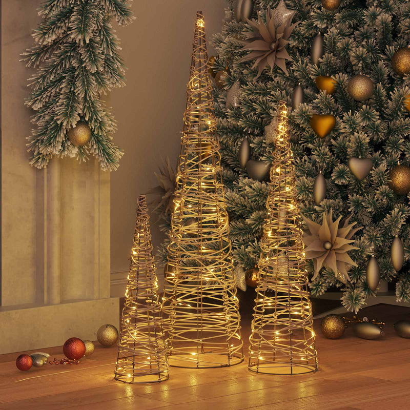 Load image into Gallery viewer, Vidaxl kerstboom met 90 led 3 pcs warmwit 20 x 20 x 80 cm rattan