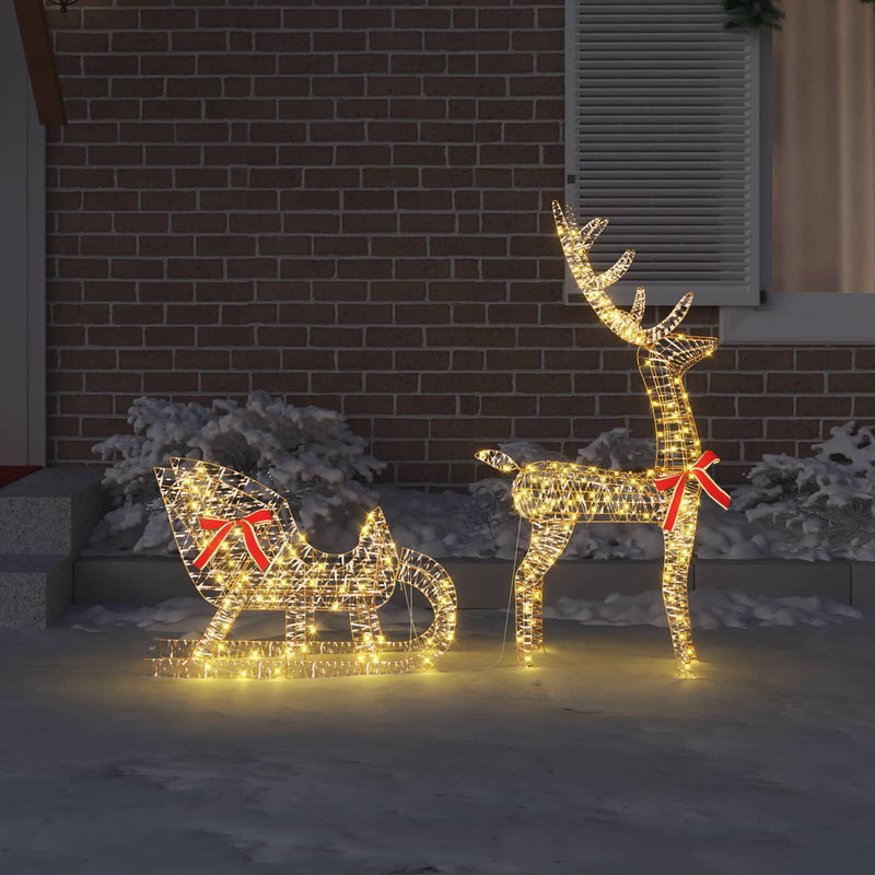 Load image into Gallery viewer, Vidaxl rendier trek slede met 200 led warmwit 70 x 26 x 129 cm pet
