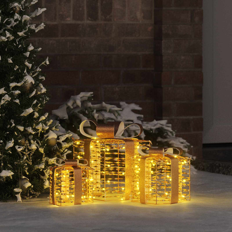 Load image into Gallery viewer, Vidaxl cadeau doos met 60 led 3 pcs warmwit 20 x 20 x 20 cm pet